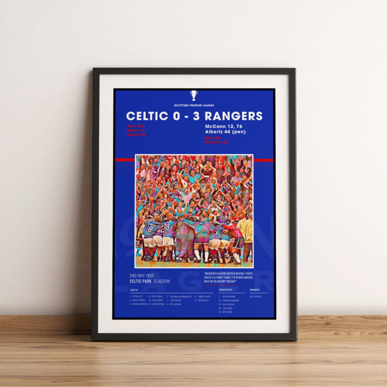 Rangers Champions Huddle at Parkhead 1999 Pink Gorilla Wall Art